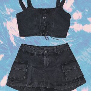 Women's Black Denim Two-Piece Set
